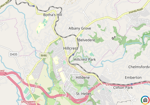 Map location of Hillcrest - KZN